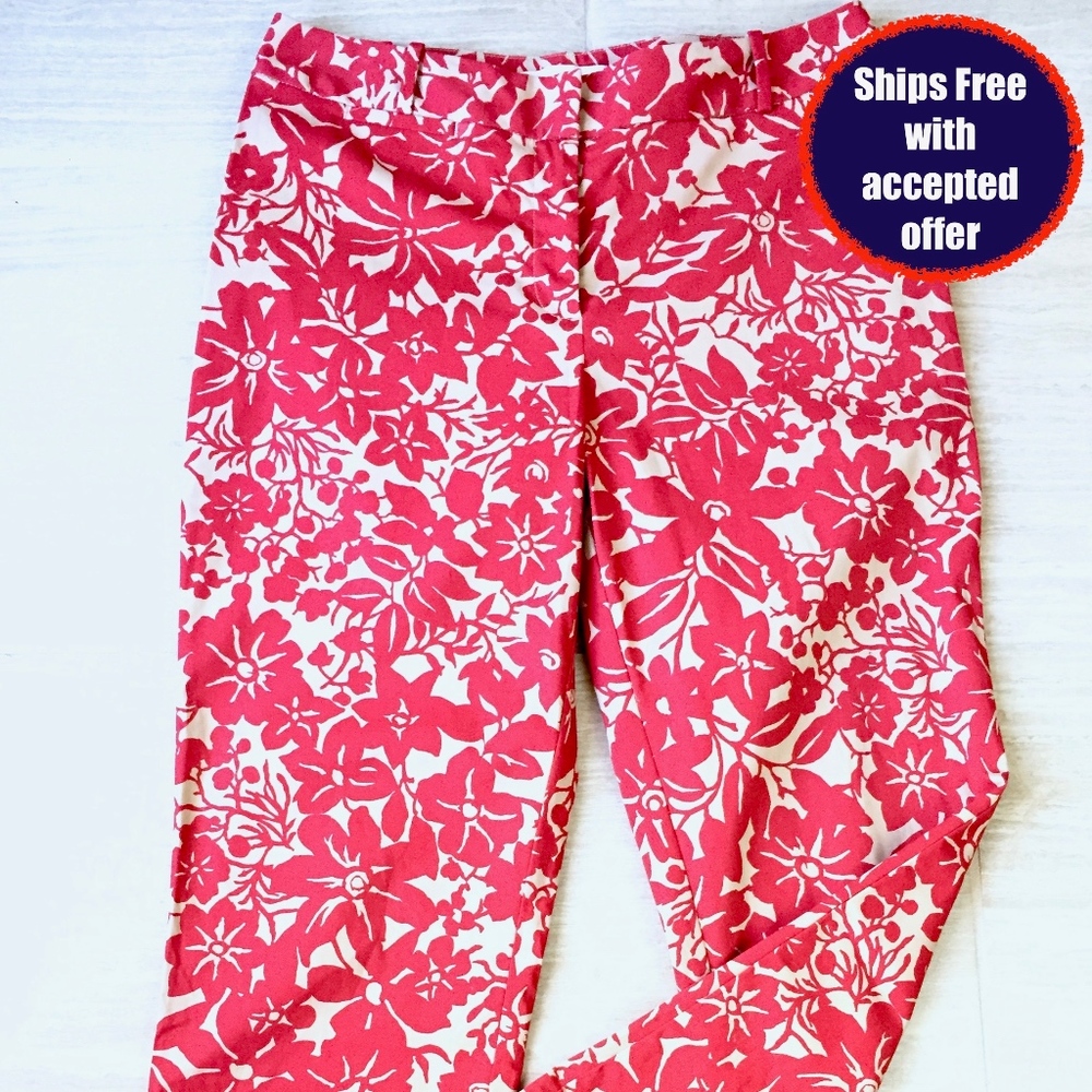 Talbots Floral Cropped Pant Red and Khaki